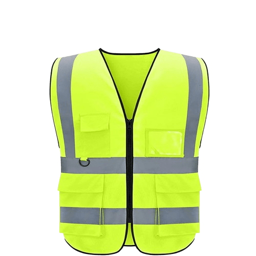 Reflective Safety Vest with Zipper and Multiple Pockets - High Visibility Workwear Vest